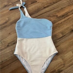 Cupshe Blue and White One-Shoulder Swimsuit